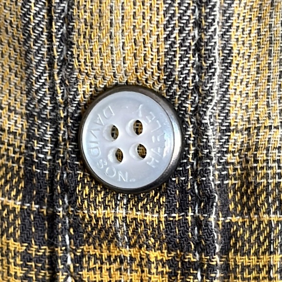 HARLEY DAVIDSON Short Sleeve Pearl Button Shirt in Gold Gray Plaid Womens 2XL - Picture 3 of 8